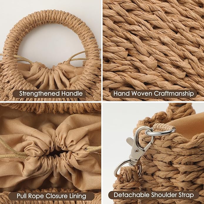 Clothirily Straw Clutch Purses for Women, Cloud Dumpling Woven Bag with Detachable Chain, Beach Crossbody Shoulder Handbag