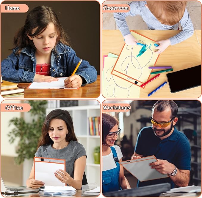 Ndsox 15 Packs Oversized Dry Erase Pockets Reusable Plastic Sleeves, 5 Colors Shop Ticket Holders & Sheet Protectors Document Sleeves for Teachers, Classroom Organization, School Supplies Must Have