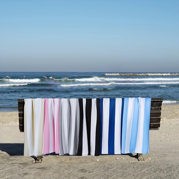 WILFA Extra Large Beach Towel - Oversized Mircofiber Beach Towel 40'' x 70'', XL Striped Lightweight Pool Towel, Big Cabana Swim Travel Towel for Adults Mens Women,Grey