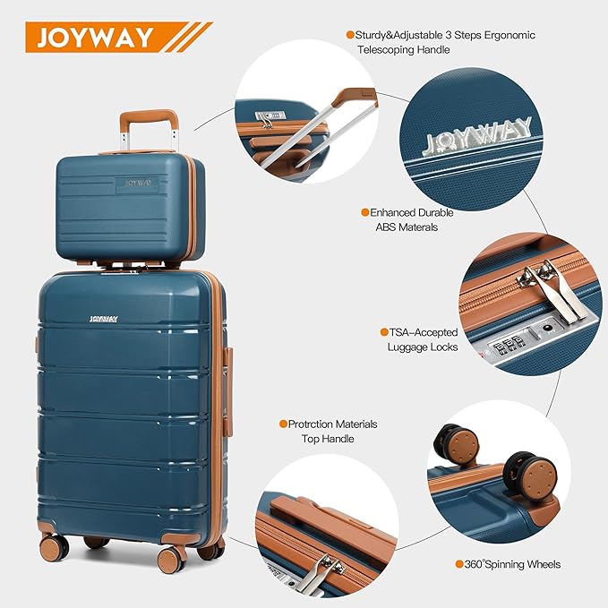 Joyway 20 Inch Carry On Luggage with TSA Lock, Durable Hardshell Suitcase for Travel, Unisex Checked Set for Men and Women Dark Blue