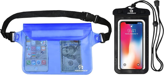 Freegrace Waterproof Pouches with Waist Strap / Pouch Case Bundle Set- Keep Your Phone & Valuables Dry and Safe - Waterproof Dry Bags for Boating Swimming Snorkeling Kayaking Beach Water Parks Pool