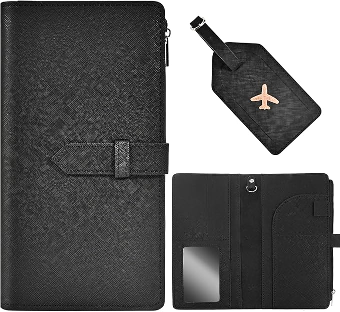 Deziliao Passport Wallet for Men and Women, Mulit-purpose RFID Blocking Passport Holder Travel Wallet, Passport and Vaccine Card Holder Combo, Travel Essentials Passport Cover Case（Black）