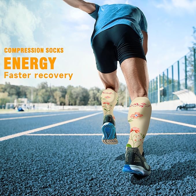 bropite Flora Compression Socks for Women & Men-Knee high 6 Pairs 20-30mmhg Support Running Nurse Travel
