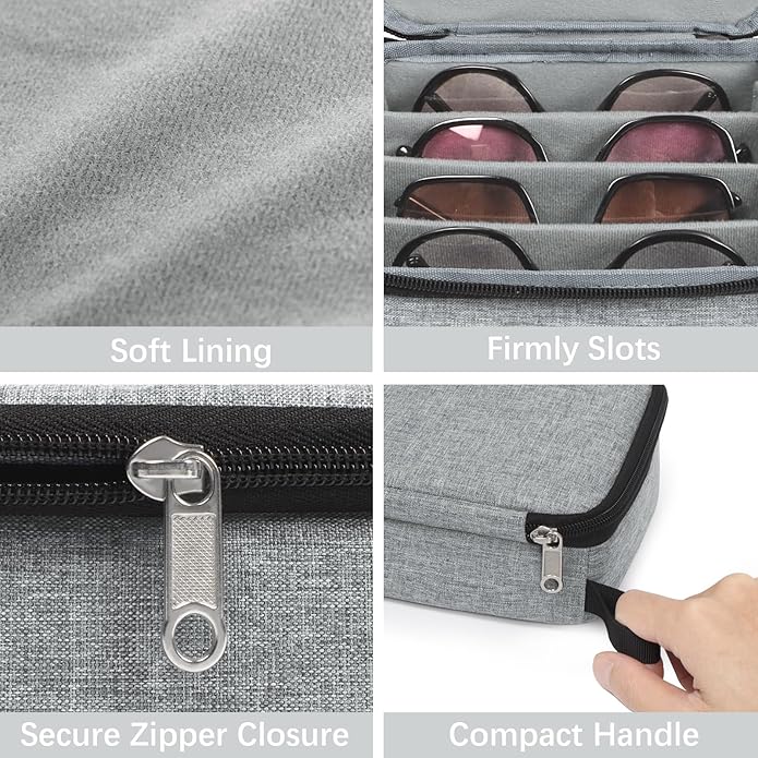 Bukere Travel Sunglasses Organizer Glasses Case, 3 Adjustable Slot for Multiple Eyeglasses, Hard Eyewear Box for Men Women