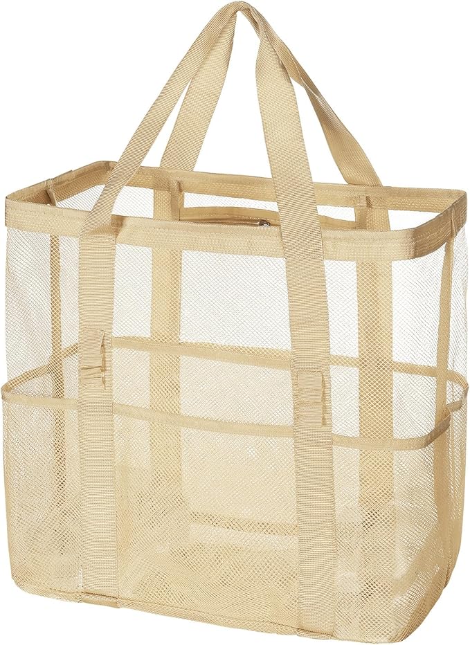 Tavaleu Mesh Beach Bag - Large Beach Tote with Multi Functional Pockets for Family Travel/Vacation