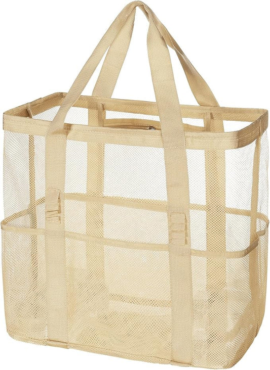 Tavaleu Mesh Beach Bag - Large Beach Tote with Multi Functional Pockets for Family Travel/Vacation