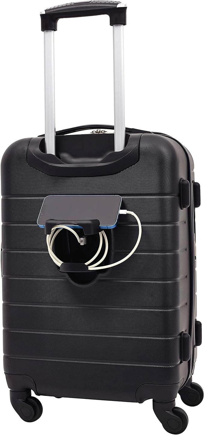 Wrangler Smart Luggage Set with Cup Holder, USB Port and Phone Holder, Black, 2 Piece Set