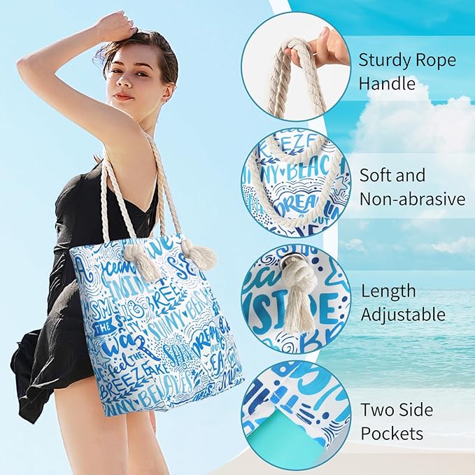 Tavaleu Beach Bags for Women - Large Beach Tote Bag, Women Sandproof Pool Bag for Pool Gym Grocery Travel