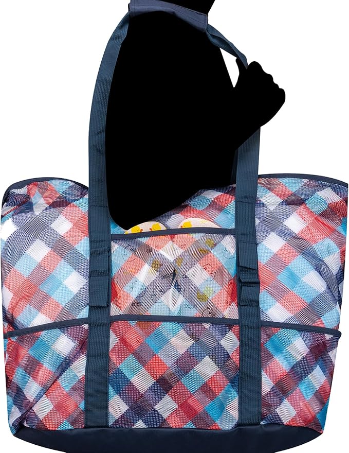KABAQOO Mesh Beach Bag, Extra Large Beach Bags with 9 Pockets & Zipper Waterproof Lightweight Beach Tote for Beach/Pool Trip | Extra Large, 9 Pockets, Zipper, Waterproof, Lightweight, Beach/Pool Trip