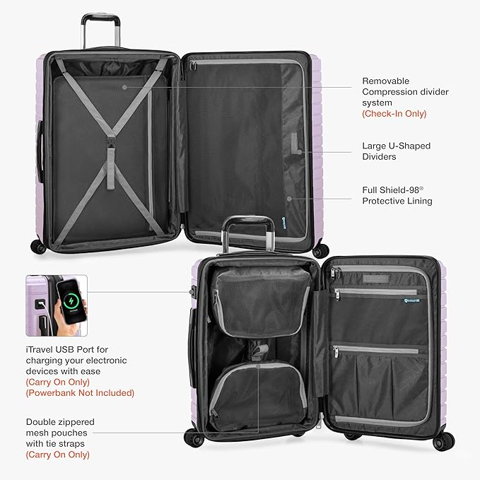 Traveler's Choice Archer Polycarbonate Hardside Spinner Luggage Set, Tie Down Straps, Purple, Carry-On 21-Inch