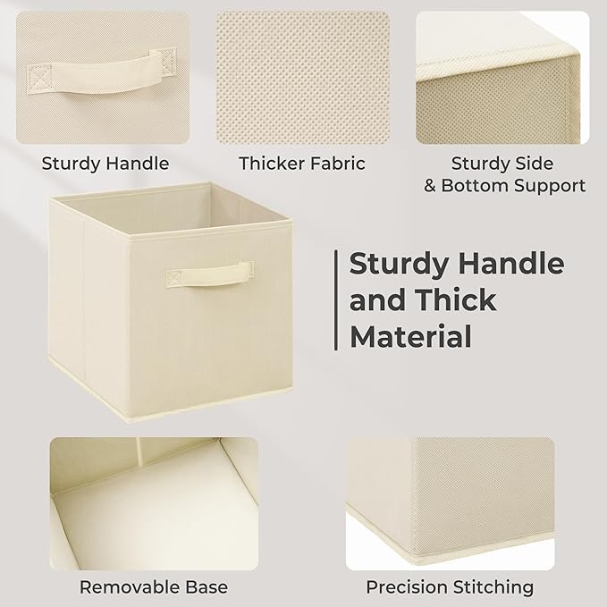 Easi 11 inch Cube Storage Bins, 5 Storage Cube Organizer, Collapsible Fabric storage cubes with Handles, Closet Storage Basket For Organization, Shelf Basket For Shelves Clothes Books, Beige