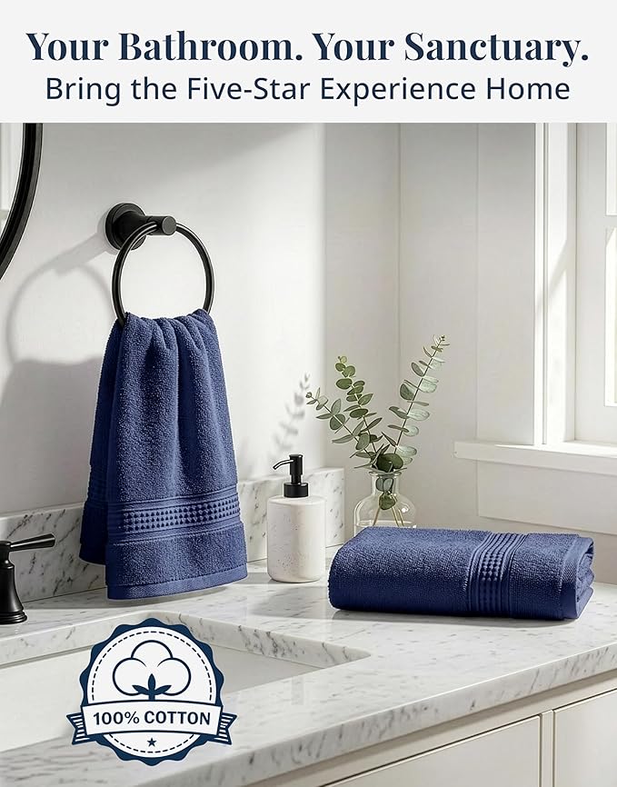 LANE LINEN Hand Towels for Bathroom - 4 Pack (16" x 28") - 100% Cotton Hand & Face Towels - Durable, Lightweight & Quick Dry - Affordable Bathroom Hand Towel, Everyday Essential for Dorm Rooms - Navy