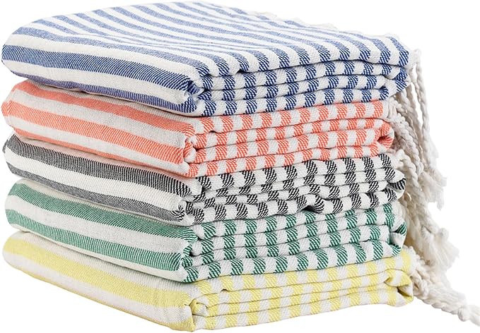 5 Pack Turkish Striped Beach Towels Bulk Oversized 39"x71" Large Bath and Pool Set Quick Dry Lightweight Travel Towel for Adult,100% Cotton