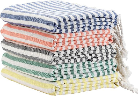 5 Pack Turkish Striped Beach Towels Bulk Oversized 39"x71" Large Bath and Pool Set Quick Dry Lightweight Travel Towel for Adult,100% Cotton