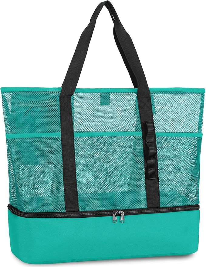 Beach Bag with Cooler,Mesh Beach Bags for Women Sandproof for Pool and Swimming Travel Daily with Durable 8 Pocket