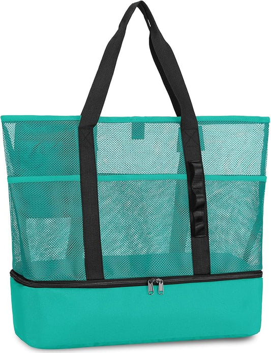Beach Bag with Cooler,Mesh Beach Bags for Women Sandproof for Pool and Swimming Travel Daily with Durable 8 Pocket