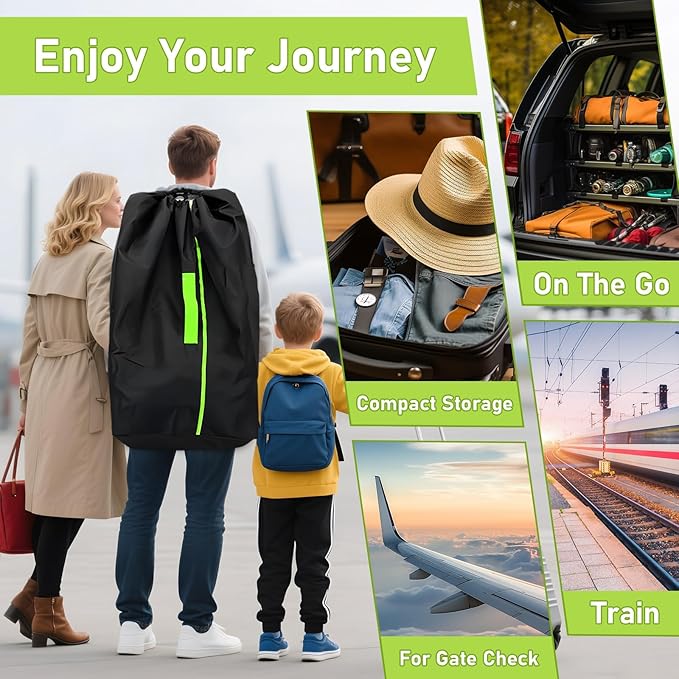 2PCS Car Seat Bags For Airplane Travel, Gate Check Bag, Durable Travel Bag with Thickened Shoulder Straps and 2pcs Luggage Tags For Airplane
