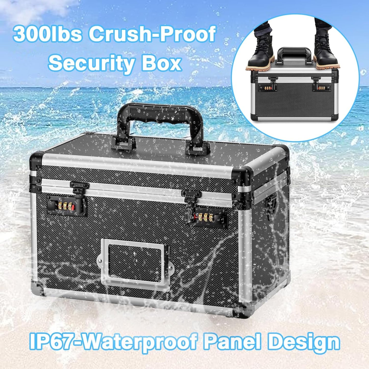 10.2 x 7 x 7.5 Inch Lockable Storage Box with Combination Lock, Portable Safe for Documents, Medicine, Cash & Valuables, Medicine Lock Box with Label Slot for Home, Office & Travel - Black