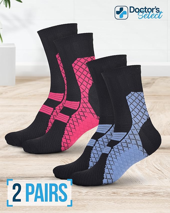 Doctor's Select Plantar Fasciitis Socks - 2 Pairs | Compression Crew Socks for Plantar Fasciitis Relief | Arch Support Socks