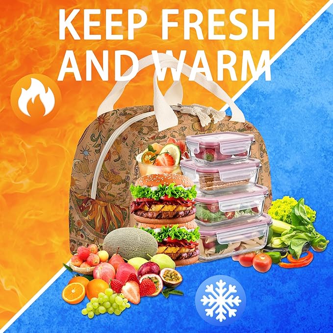 Insulated Lunch Box for Women and Men,Corduroy Lunch Bags for Work,Leakproof Adults Cooler Tote Bag for Offices,Picnic,Travel,Outdoor (Sun)