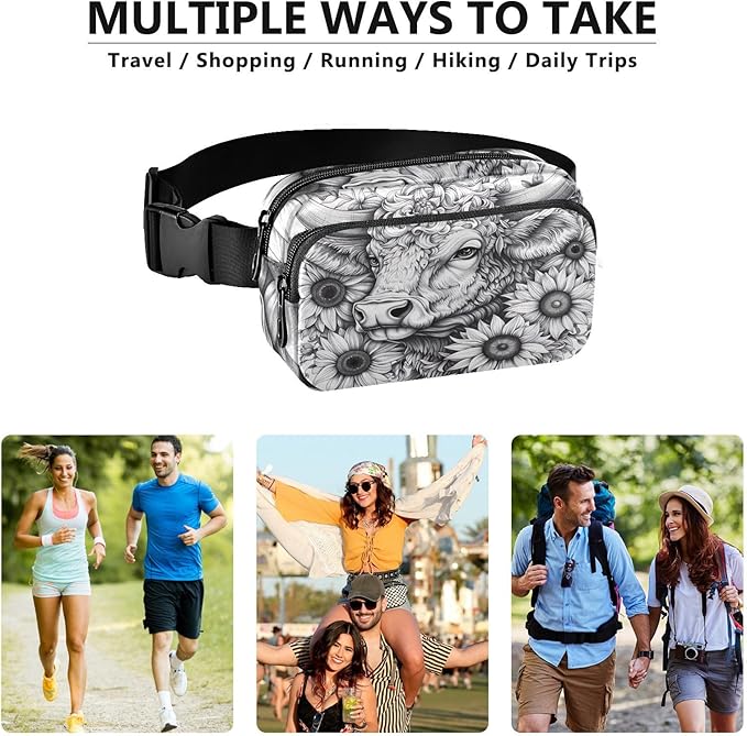 Highland Cow Sunflowers Fanny Pack for Women Men Water Resistant Fashion Waist Packs with Adjustable Strap Belt Bag for Travel Workout Jogging Hiking 21219903