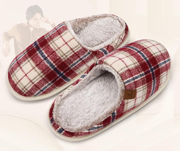 COFACE Mens Cozy Memory Foam Scuff Slippers Casual Slip On Warm House Shoes Indoor/Outdoor Sandal Slippers With Arch Support Rubber Sole Size 7-15
