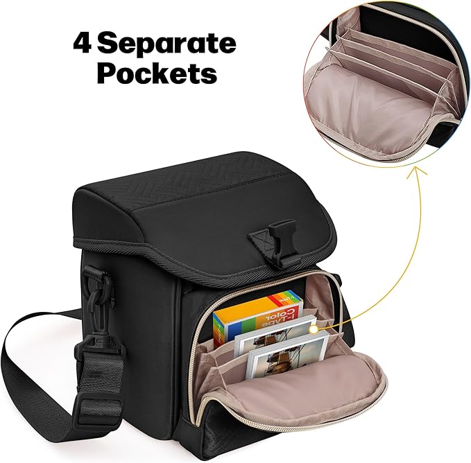 Camera Sling Bag Compatible with Polaroid Now 2nd/3rd Instant Camera, Crossbody Bag with Adjustable Strap, Black