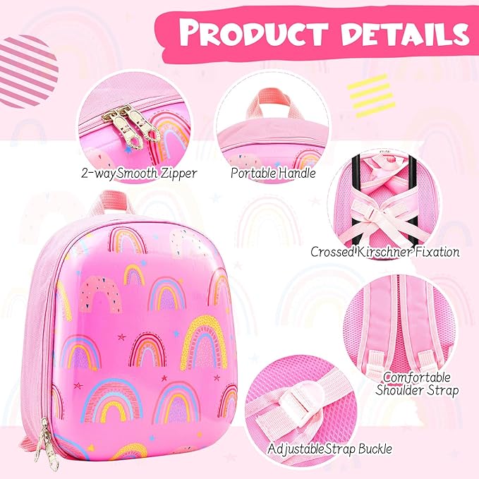 Sanwuta 4 Pcs Kids Luggage Set Rolling Suitcase Backpack U-shaped Pillow Kids Carry On Gift for Summer Travel Family Trip(20 Inch,Rainbow Style,Pink)