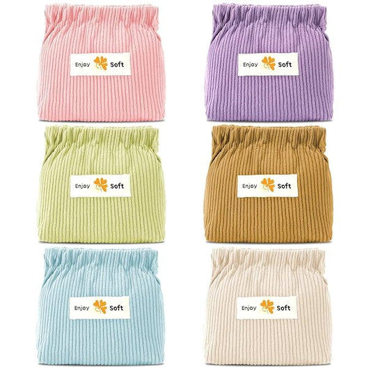 AUGSUN 6pc Corduroy Elastic Hair Tie Organizer, Storage Bag Makeup Pouch Travel Storage Organizer Accessories 5.11 x 1.96 x 4.72 Inches Multipurpose Elastic Aesthetic Lipstick Bag