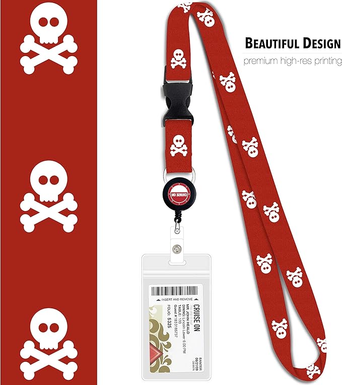Cruise On Cruise Lanyard for Ship Cards – 2-Pack Retractable Badge & Waterproof Key Card Holder for Ship Cards – Cruise Essentials 2026-2027, Perfect for Travel & Vacation (Red Pirate)