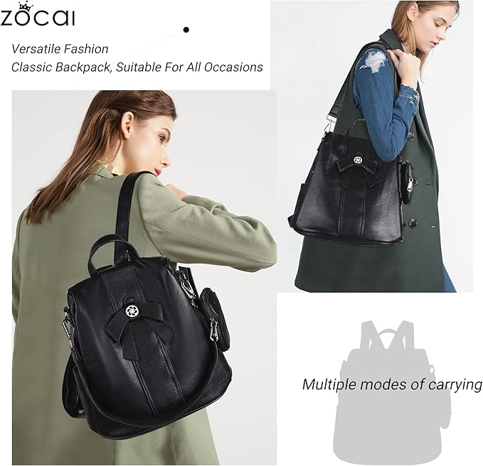 ZOCAI Backpack Purse for Women Fashion Backpack Purses PU Leather Daypacks Anti-Theft Shoulder Bag Satchel Purse
