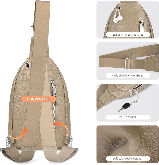 befen Anti Theft Genuine Leather Sling Bag for Women RFID Small Crossbody Bag Chest Bag Leather Fanny Packs for Travel
