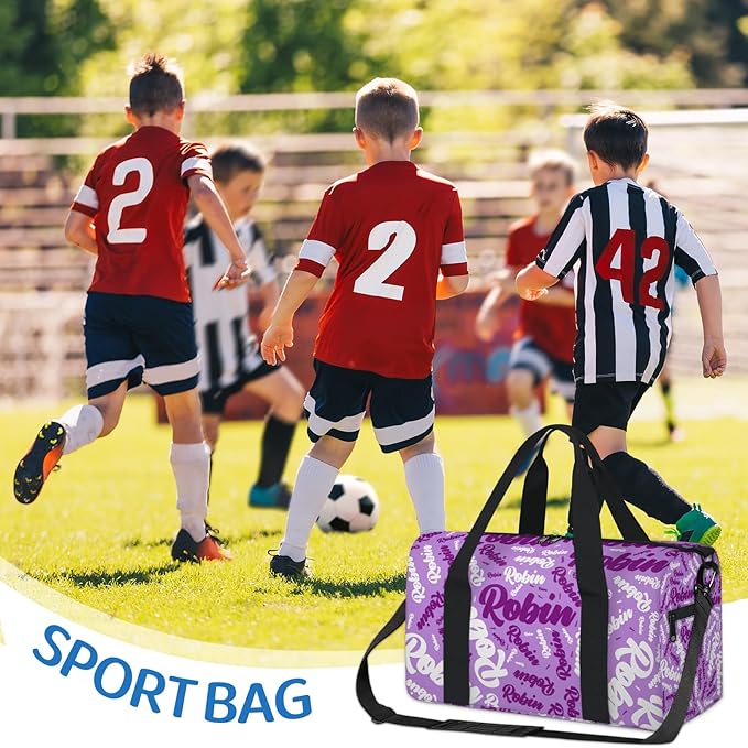 Custom-Dance-Gymnastics-Bag for Girls Personalized Kids Duffle Bag Cheerleader Team Bag for Travel Gym Sport Purple Text