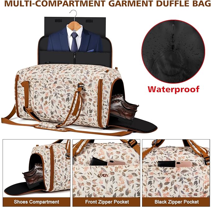 Convertible Garment Duffel Bags for Travel, 4-in-1 Carry on Duffle Bag for Women with Backpack Straps & Waterproof Shoe Pocket, Hanging Suit Dress Weekender Bag for Business, Wedding, 3pcs