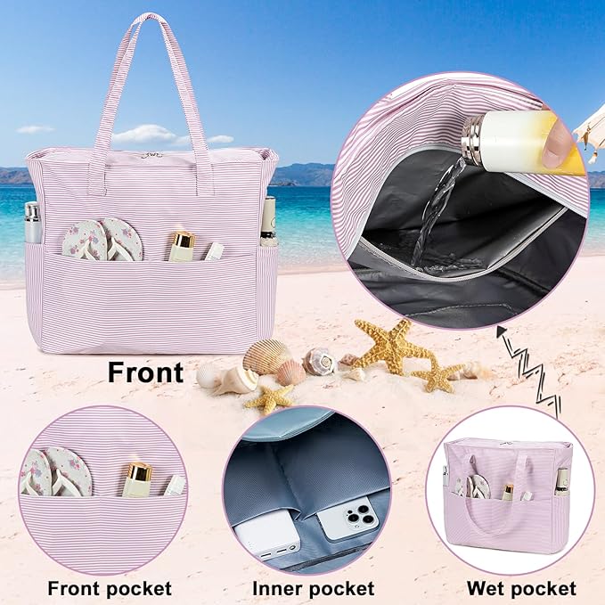 Bluboon Waterproof Beach Tote Pool Bags for Women Ladies Extra Large Carry On Bag With Wet Compartment for Weekender Travel
