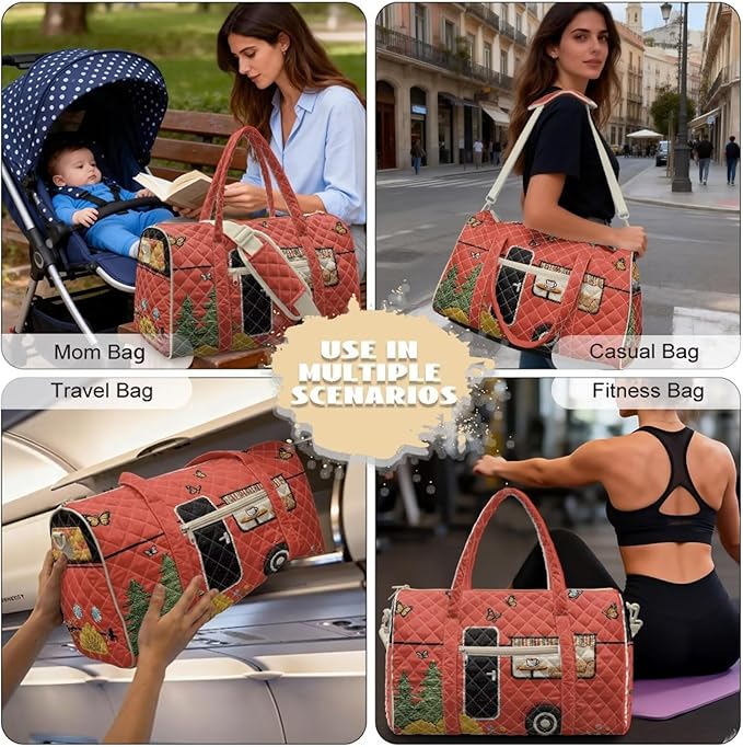 COEQINE Quilted Travel Duffle Bag For Men Travel with Shoulder Strap and Trolley Sleeve Large Quilted Tote Bag Large Car Packable Travel Bag