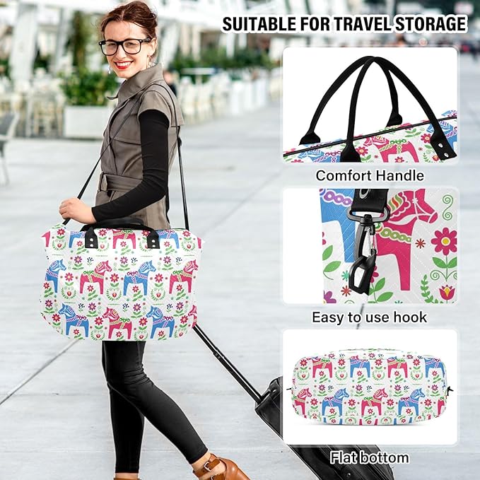 Travel Duffle Bag, Flower Horse Pattern Gym Bag with Storage Bag Weekender Overnight Bag for Men Women Trip Sports Yoga