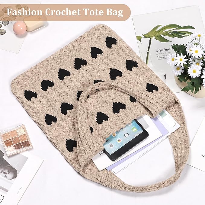 Sightor Crochet Tote Bag, Mesh Beach Bag Knit Summer Hobo Bag Vacation Boho Tote Bag for Women