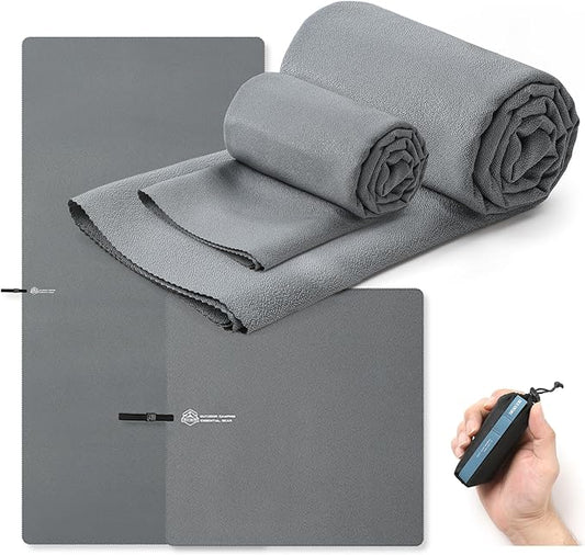 Microfiber Travel Towel, Soft Lightweight Quick Dry Towel, Super Absorbent Compact Travel & Sports & Beach Towels for Camping, Backpack, Gym, Swimming, Yoga, Hiking (Grey, Small + Medium)