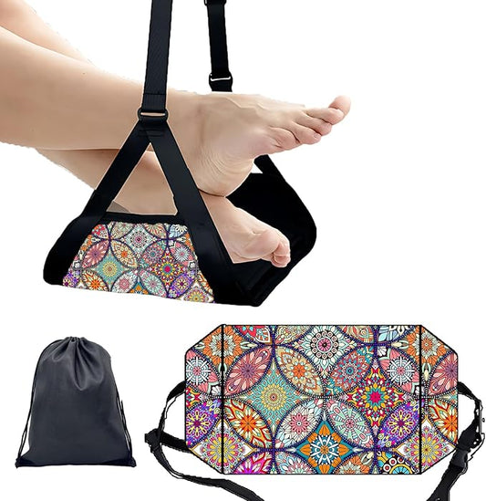 Airplane Foot Hammock for Plane Travel Ajustable Foot Rest for Plane Comfort Sling Airplane Gadgets for Adult Long Fling,Plane Travel Essentials (Datura)