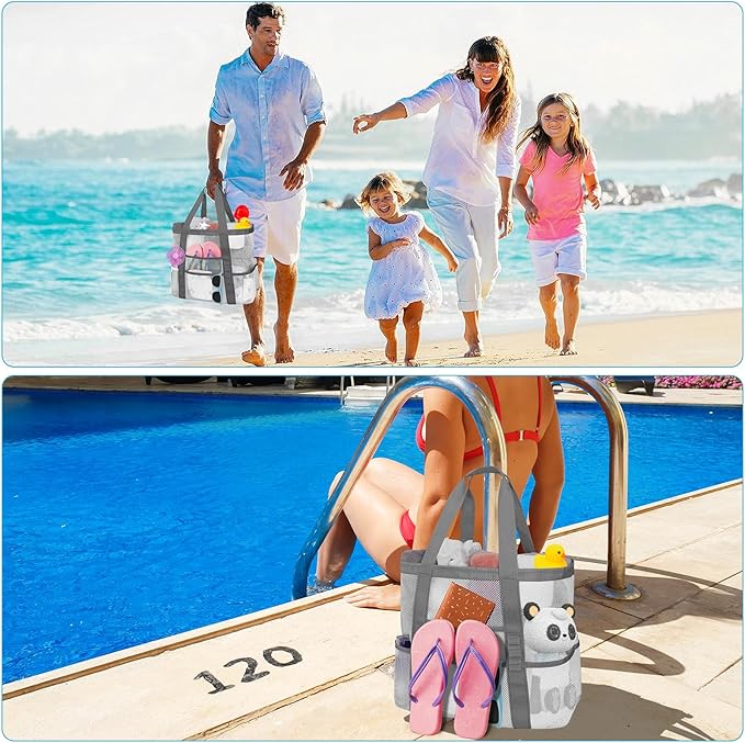 Mesh Beach Bags for Women - Family Beach Tote Bag for Toys, Towels, Travel Vacation Cruise Essentials