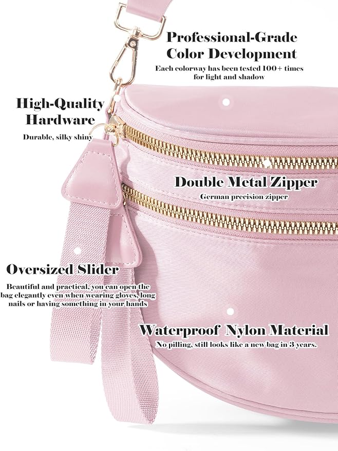 Pure Colour Crossbody Bag Bum Bag for Women,Spacious Purse Fanny Packs Belt Bag,Oversized Bum Bag (Colour Bum Bag-Pink)