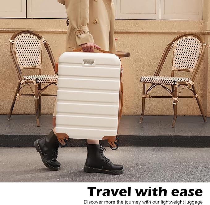 Coolife Luggage 3 Piece Set Suitcase Spinner Hardshell Lightweight TSA Lock (apricot white,20/24/28)