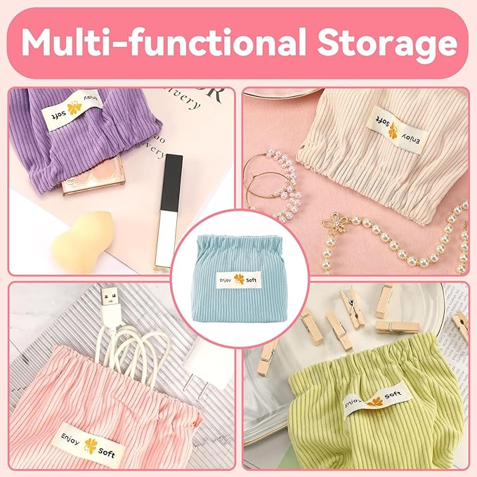 AUGSUN 6pc Corduroy Elastic Hair Tie Organizer, Storage Bag Makeup Pouch Travel Storage Organizer Accessories 5.11 x 1.96 x 4.72 Inches Multipurpose Elastic Aesthetic Lipstick Bag