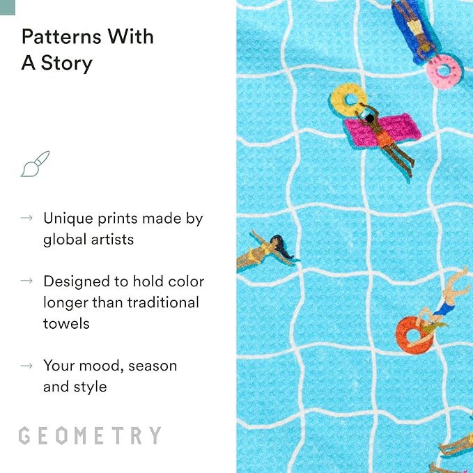 GEOMETRY Tea Towels – Spring & Summer Collection – Quick-Dry, Ultra-Absorbent, Reusable Microfiber Kitchen Towels for Drying & Cleaning - At The Pool - 1 Pack