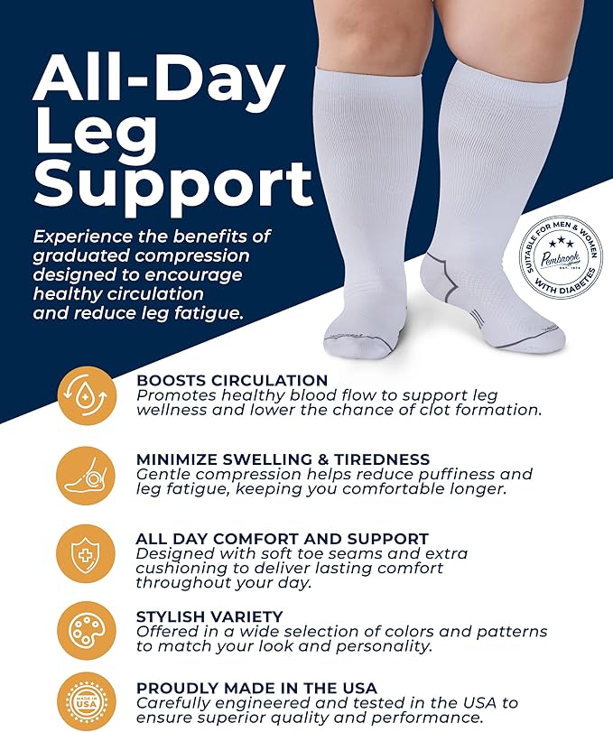 Pembrook Plus Size Compression Socks for Women Wide Calf - 3 Pairs, 20-30mmHg Extra Wide Calf Compression Socks, Up to 4XL
