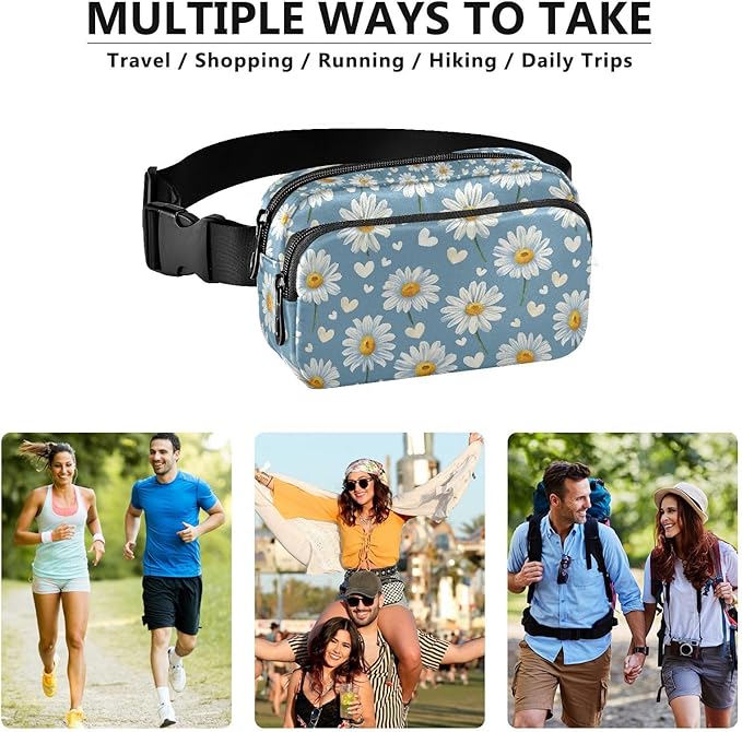 Daisy Hearts Fanny Pack for Women Men Water Resistant Fashion Waist Packs with Adjustable Strap Belt Bag for Travel Workout Jogging Hiking 21218857