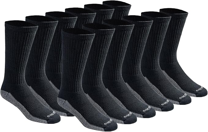 Dickies Men's Dri-Tech Original Moisture Control Crew Socks, Available in M-XXL (6, 12, 18 Pairs)