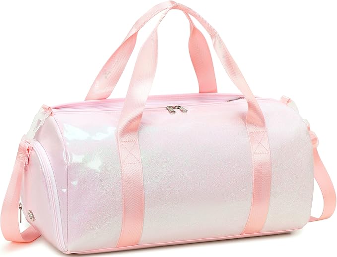 Gym Bag Sports Duffle Bag with Wet Pocket Weekender Overnight Bags with Waterproof Shoe Pouch and Air Hole for Girls Kids Women Workout Travel Bags (Light Pink)