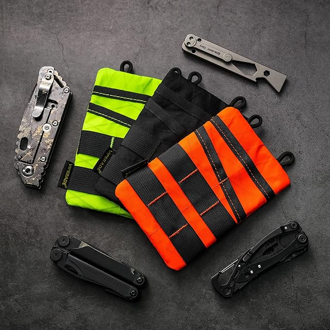 VIPERADE VE3 Tool Pouch Pocket Organizer, Nylon Tool Belt Loop Pouch with 4 Pockets Tool Storage EDC Pouch for Flashlight/Pocket Knife, Tactical Pen, Notebook (X-PAC-Hot Lime)